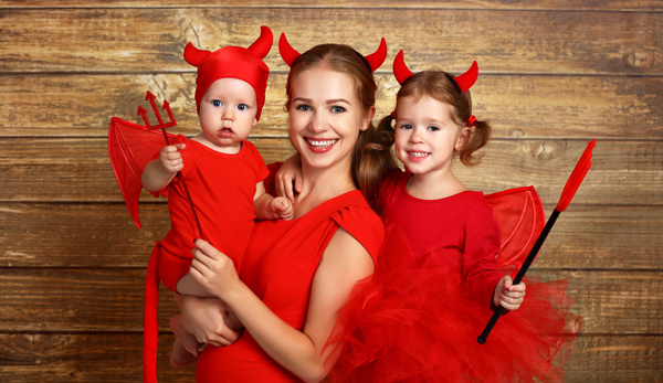 Wearing Halloween costume mother and child Stock Photo 04