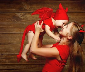 Wearing Halloween costume mother and child Stock Photo 06