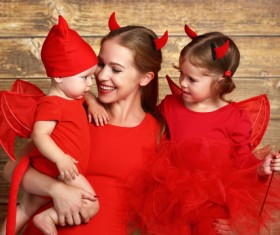 Wearing Halloween costume mother and child Stock Photo 07