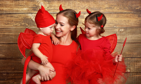 Wearing Halloween costume mother and child Stock Photo 07