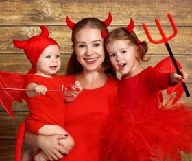 Wearing Halloween costume mother and child Stock Photo 08