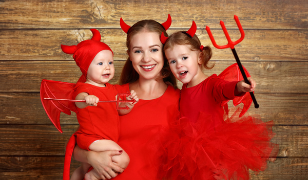 Wearing Halloween costume mother and child Stock Photo 08