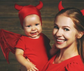 Wearing Halloween costume mother and child Stock Photo 09