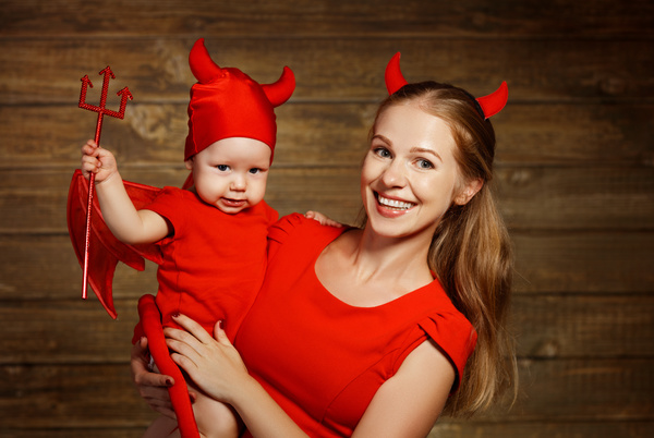 Wearing Halloween costume mother and child Stock Photo 10