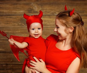 Wearing Halloween costume mother and child Stock Photo 11