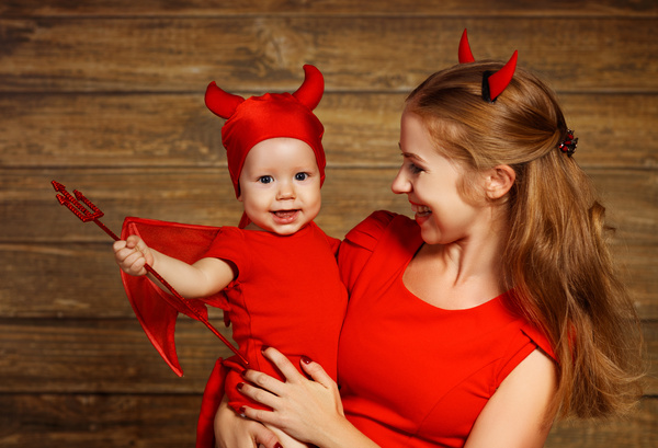 Wearing Halloween costume mother and child Stock Photo 11