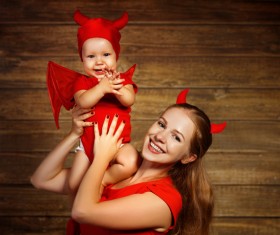 Wearing Halloween costume mother and child Stock Photo 12