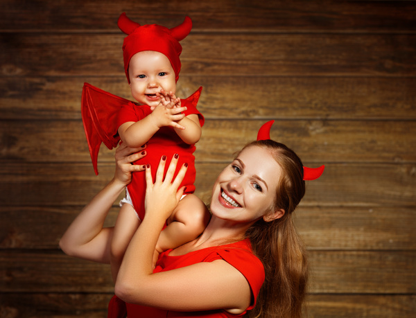 Wearing Halloween costume mother and child Stock Photo 12
