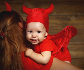 Wearing Halloween costume mother and child Stock Photo 13