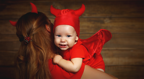 Wearing Halloween costume mother and child Stock Photo 13