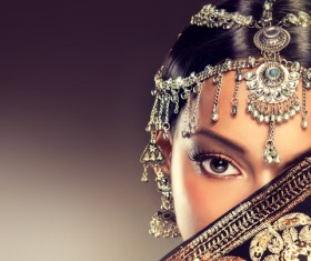 Wearing traditional dress beautiful Indian woman Stock Photo 01