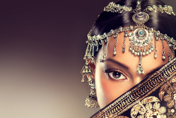 Wearing traditional dress beautiful Indian woman Stock Photo 01