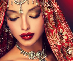 Wearing traditional dress beautiful Indian woman Stock Photo 03