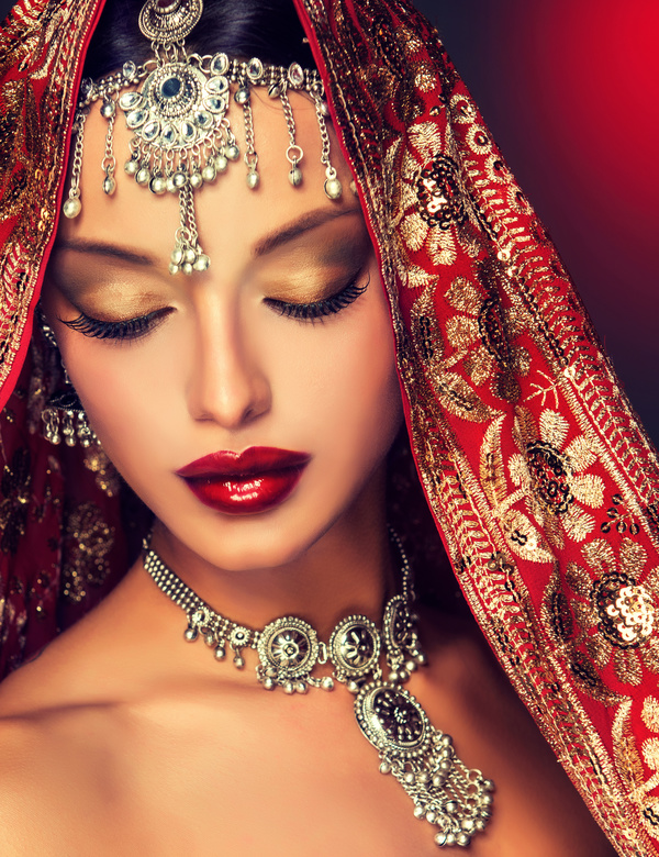 Wearing traditional dress beautiful Indian woman Stock Photo 03
