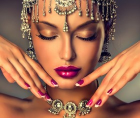 Wearing traditional dress beautiful Indian woman Stock Photo 04