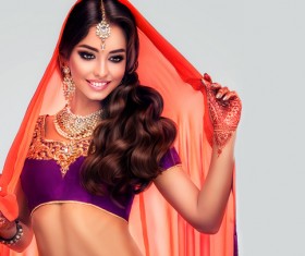 Wearing traditional dress beautiful Indian woman Stock Photo 07