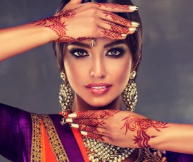 Wearing traditional dress beautiful Indian woman Stock Photo 08
