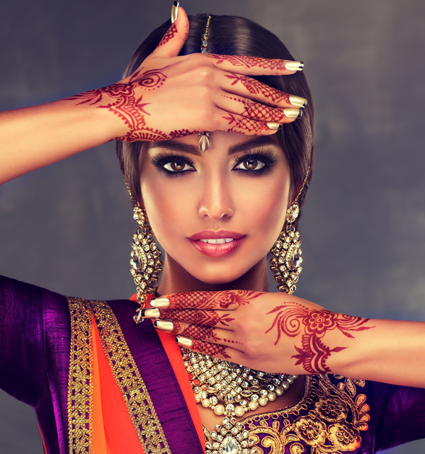 Wearing traditional dress beautiful Indian woman Stock Photo 08