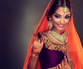 Wearing traditional dress beautiful Indian woman Stock Photo 09