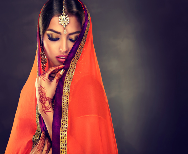 Wearing traditional dress beautiful Indian woman Stock Photo 10