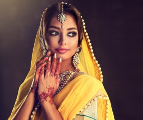 Wearing traditional dress beautiful Indian woman Stock Photo 13