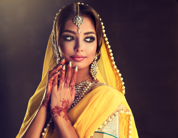 Wearing traditional dress beautiful Indian woman Stock Photo 13