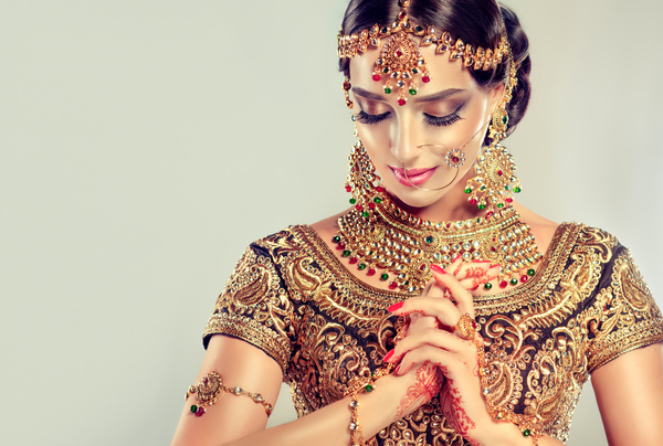 Wearing traditional dress beautiful Indian woman Stock Photo 14