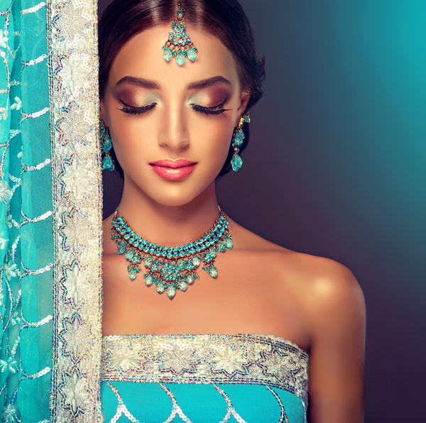 Wearing traditional dress beautiful Indian woman Stock Photo 16
