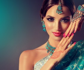 Wearing traditional dress beautiful Indian woman Stock Photo 17