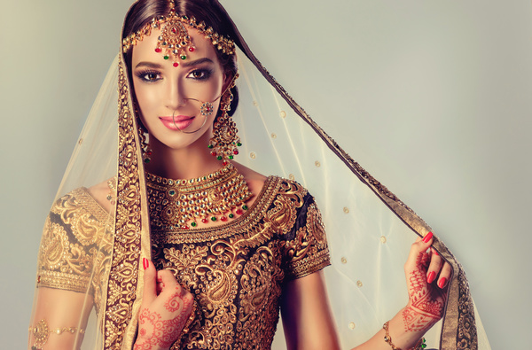 Wearing traditional dress beautiful Indian woman Stock Photo 20