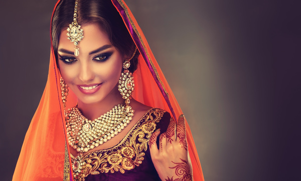 Wearing traditional dress beautiful Indian woman Stock Photo 21