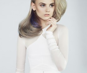 Wearing white miniskirt blonde girl Stock Photo 04