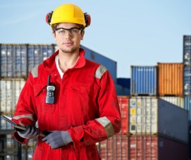Wharf freight dispatcher Stock Photo