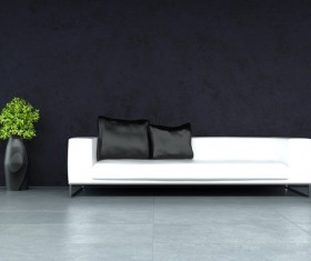 White sofa with black cushions Stock Photo