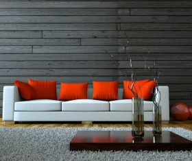 White sofa with red sofa cushion Stock Photo