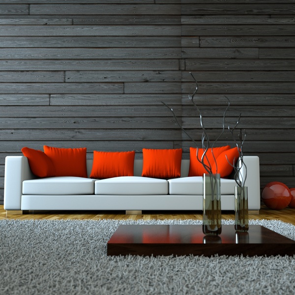 White sofa with red sofa cushion Stock Photo