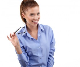 Woman with handgrip glasses Stock Photo