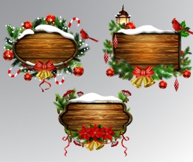 Wooden christmas lables design vector 01