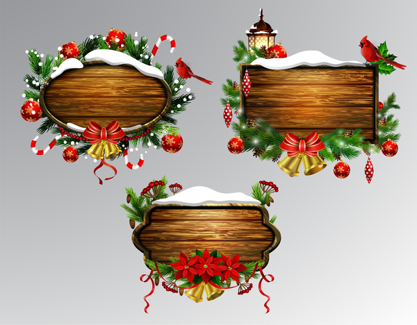 Wooden christmas lables design vector 01