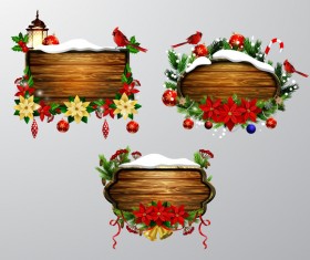 Wooden christmas lables design vector 02