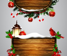Wooden christmas lables design vector 03