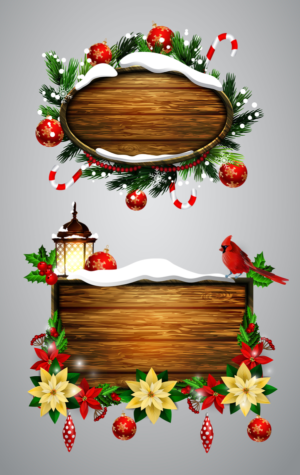 Wooden christmas lables design vector 03