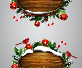 Wooden christmas lables design vector 04