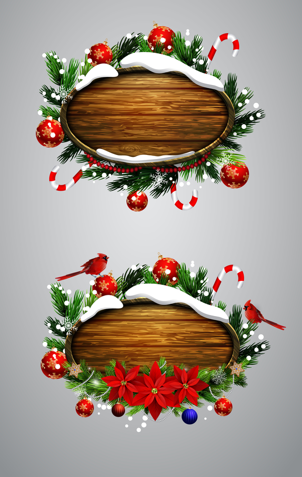 Wooden christmas lables design vector 04