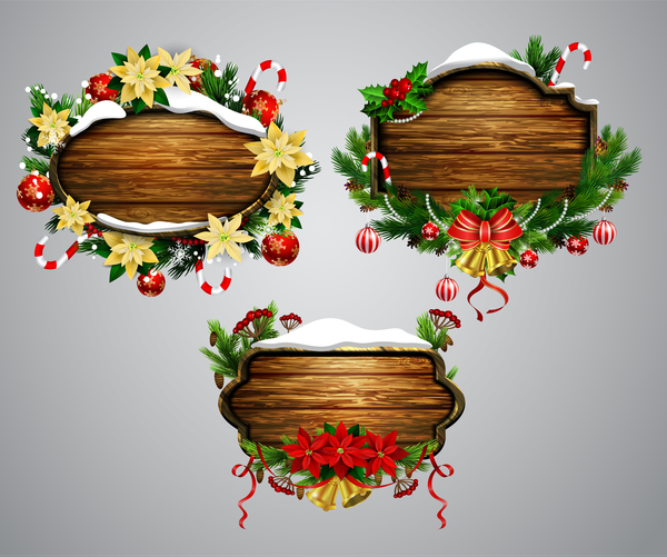 Wooden christmas lables design vector 05