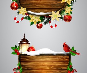 Wooden christmas lables design vector 06