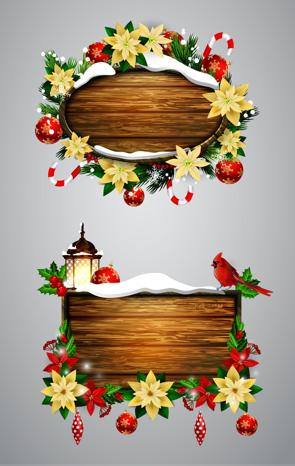 Wooden christmas lables design vector 06