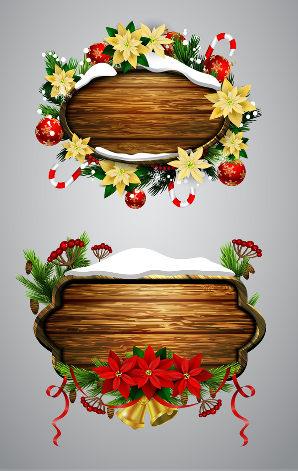 Wooden christmas lables design vector 07