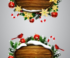 Wooden christmas lables design vector 08
