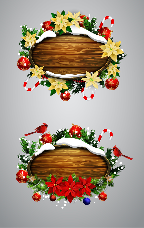 Wooden christmas lables design vector 08